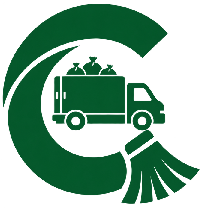 Clearfield Services logo - green letter C with a van and a broom